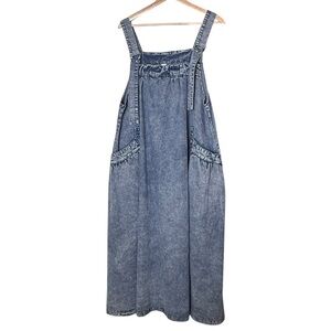 Denim Baggy Overall Midi Maxi Dress Size M A Line Bubble Dress Blue Pockets